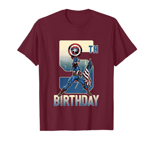 Kids Marvel Avengers Classic Captain America Epic 5th Birthday T-Shirt
