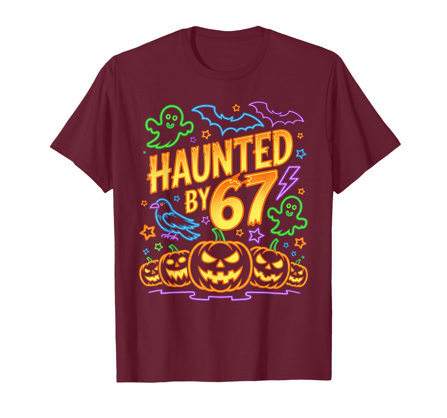 Haunted by 67 – Funny Six Seven Meme 6 7 Halloween Costume T-Shirt