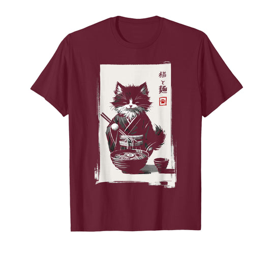 Nerrrdy Unisex Kids Anime Cat Ramen T-Shirt, Black, Small, Short Sleeve, T-Shirt, Modern, Retro, Unique Design, Lightweight, Durable