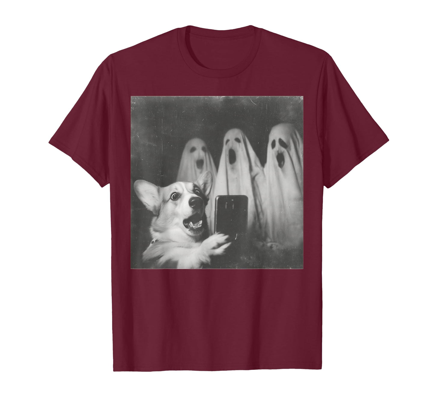 Funny Corgi Selfie with Ghosts, Retro Halloween Design T-Shirt