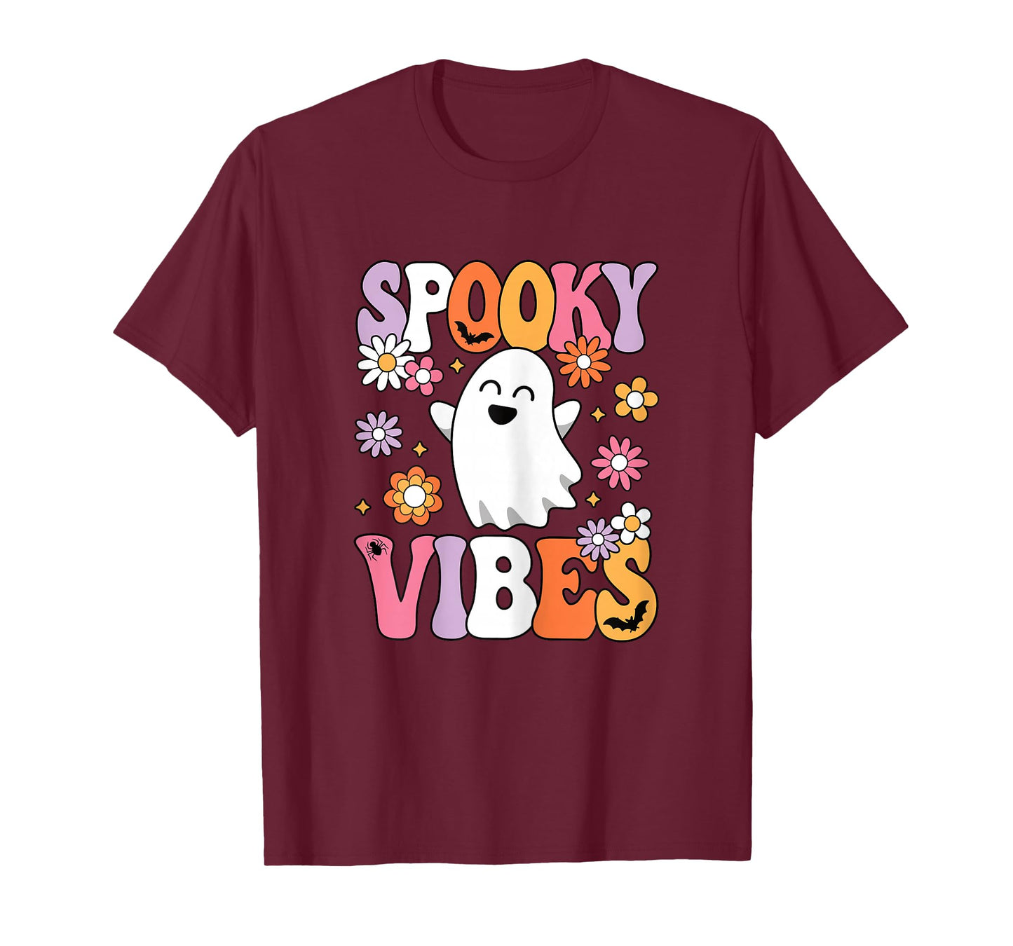 Spooky Vibes Groovy Halloween Ghost Women Girls Teens Kids T-Shirt