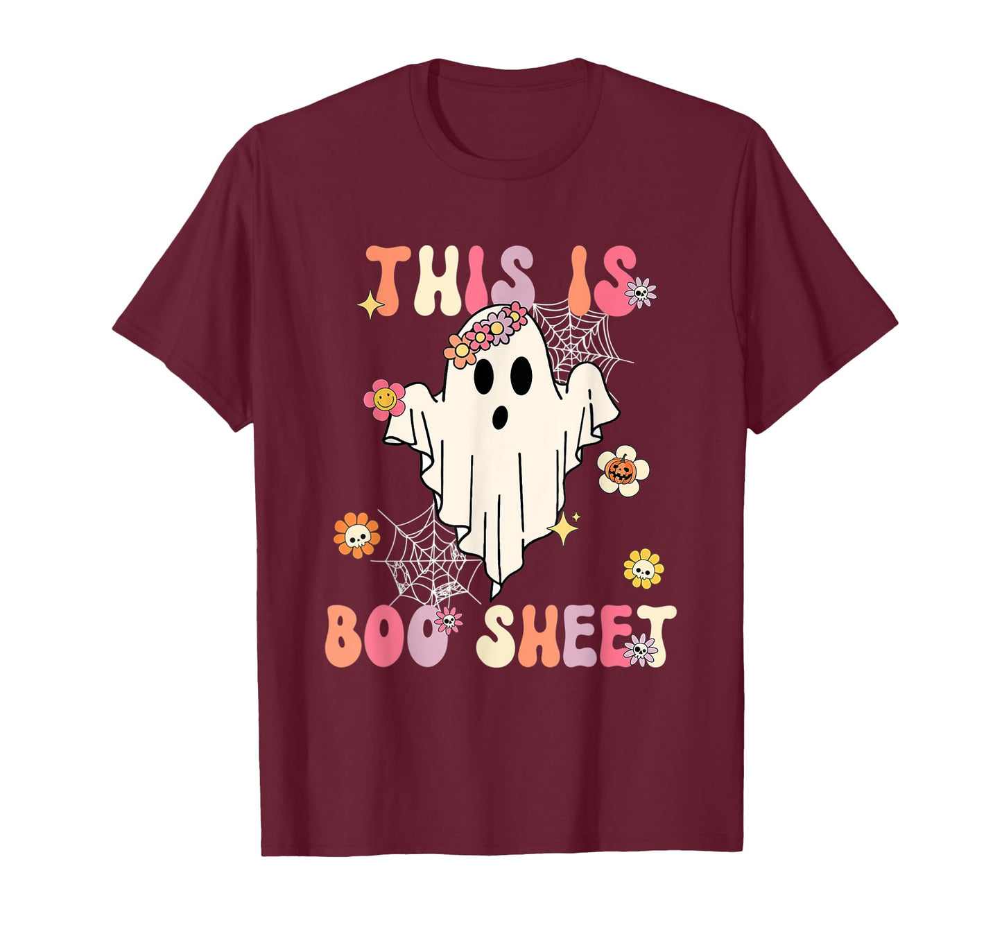 Cute Halloween Retro Groovy Spooky This Is Boo Sheet Present T-Shirt