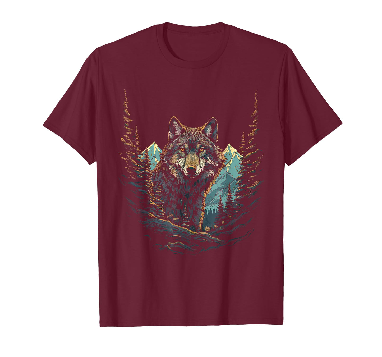 Wolf in Mountains, Forest Nature Art Women, Men T-Shirt