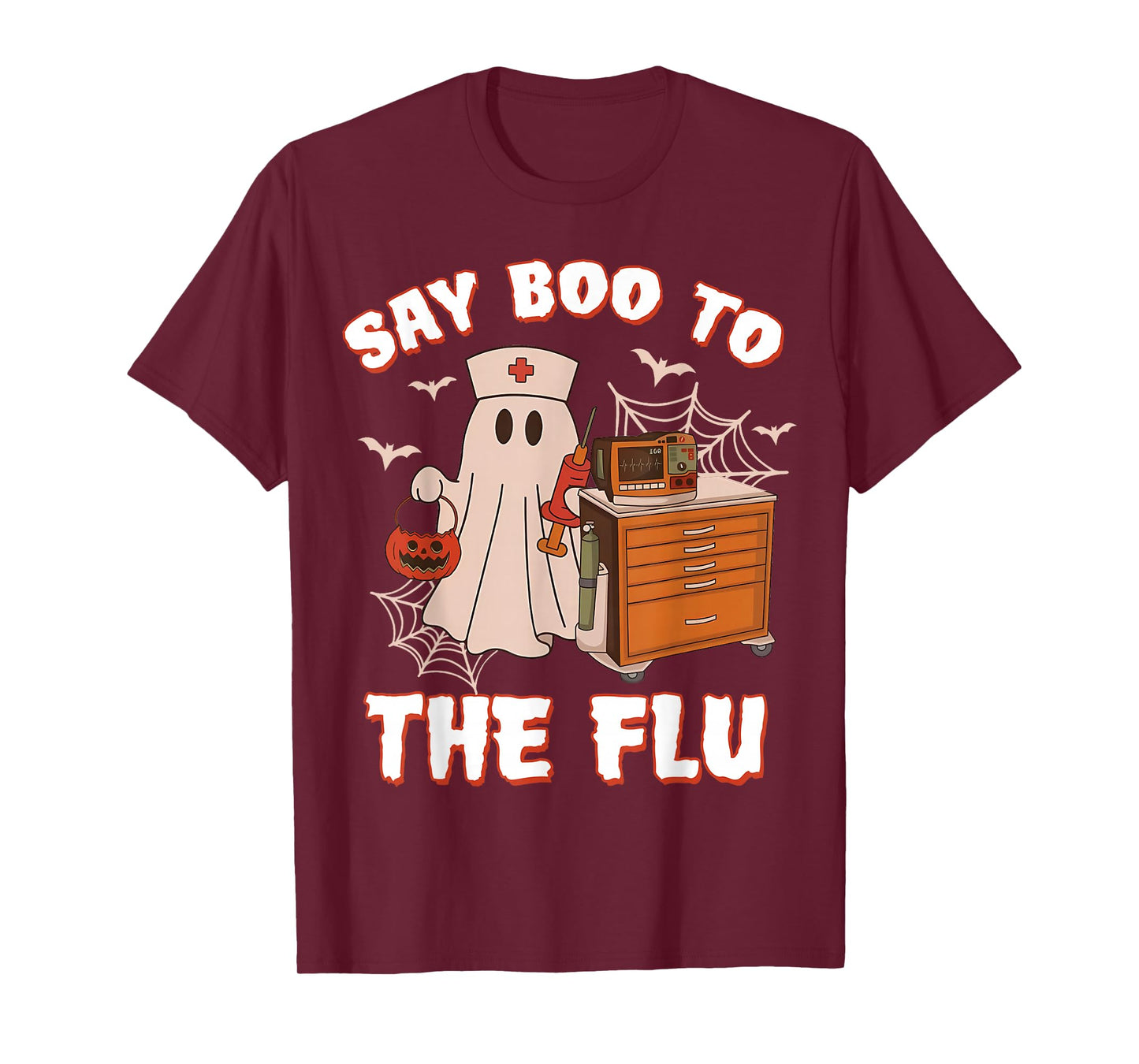 Retro Nurse Ghost Halloween-Vaccine Say Boo to The Flu T-Shirt