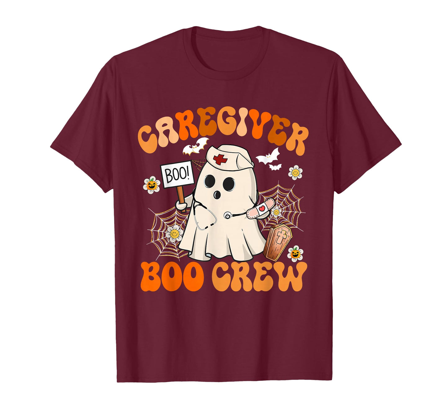 Caregiver Boo Crew Funny Ghost Halloween Costumes T-Shirt