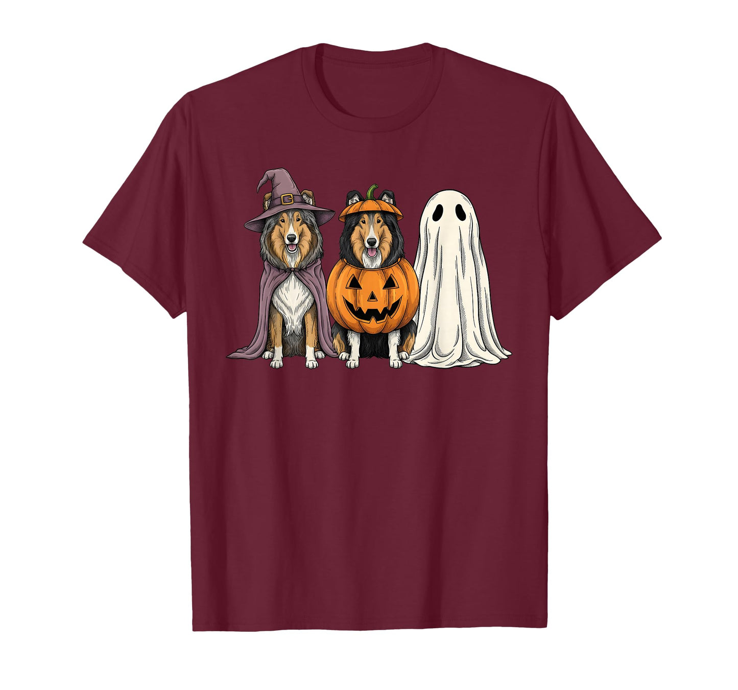 Spooky Ghost Rough Collie Pumpkin Halloween Dog Lover T-Shirt