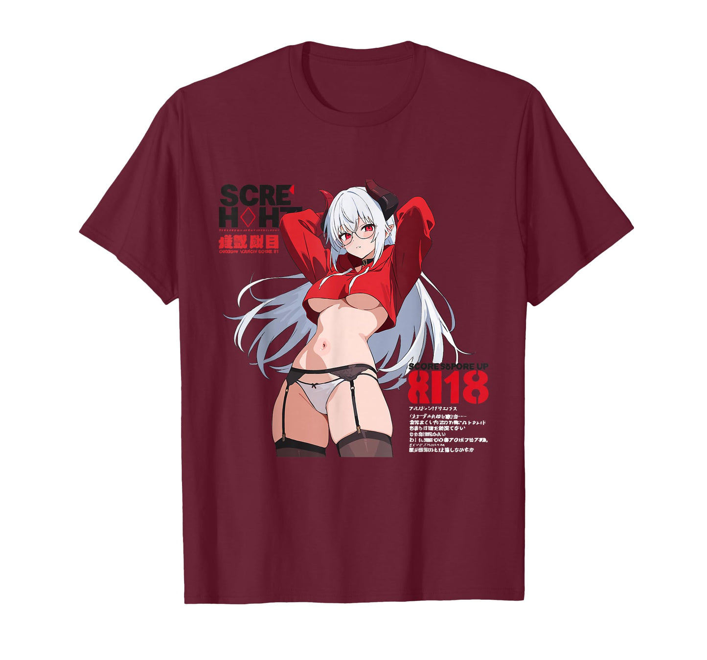 Waifu Sexy Anime Girl Glasses Horns Japanese Style T-Shirt