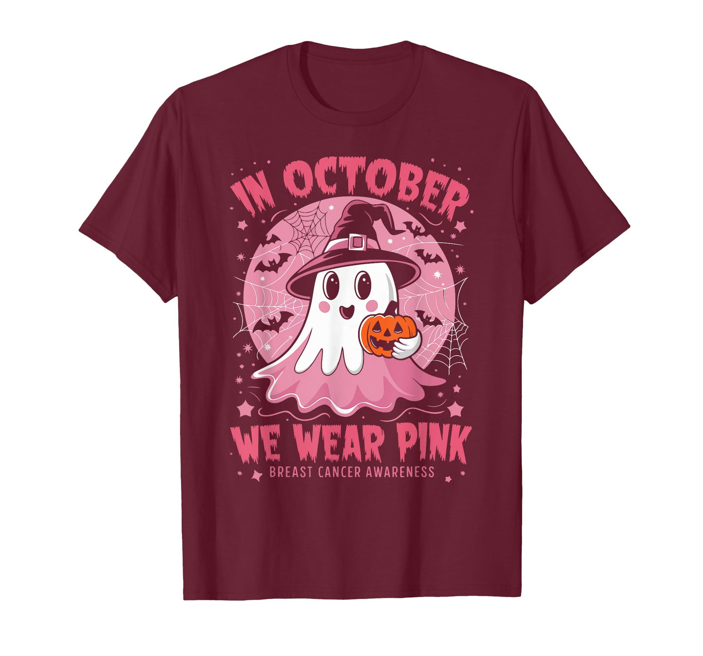 In October We Wear Pink Breast Cancer Awareness Women Ghost T-Shirt