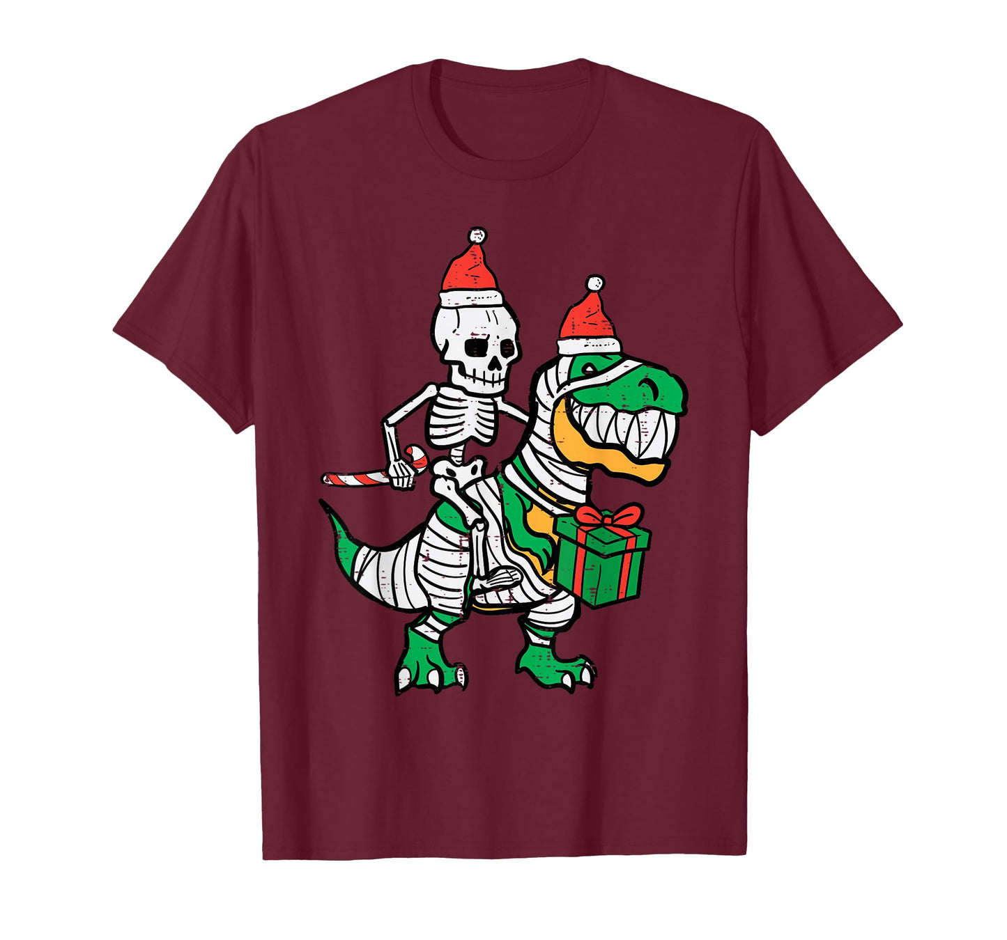 Christmas Skeleton On Trex Santa Xmas Dino Boys Kids Toddler T-Shirt