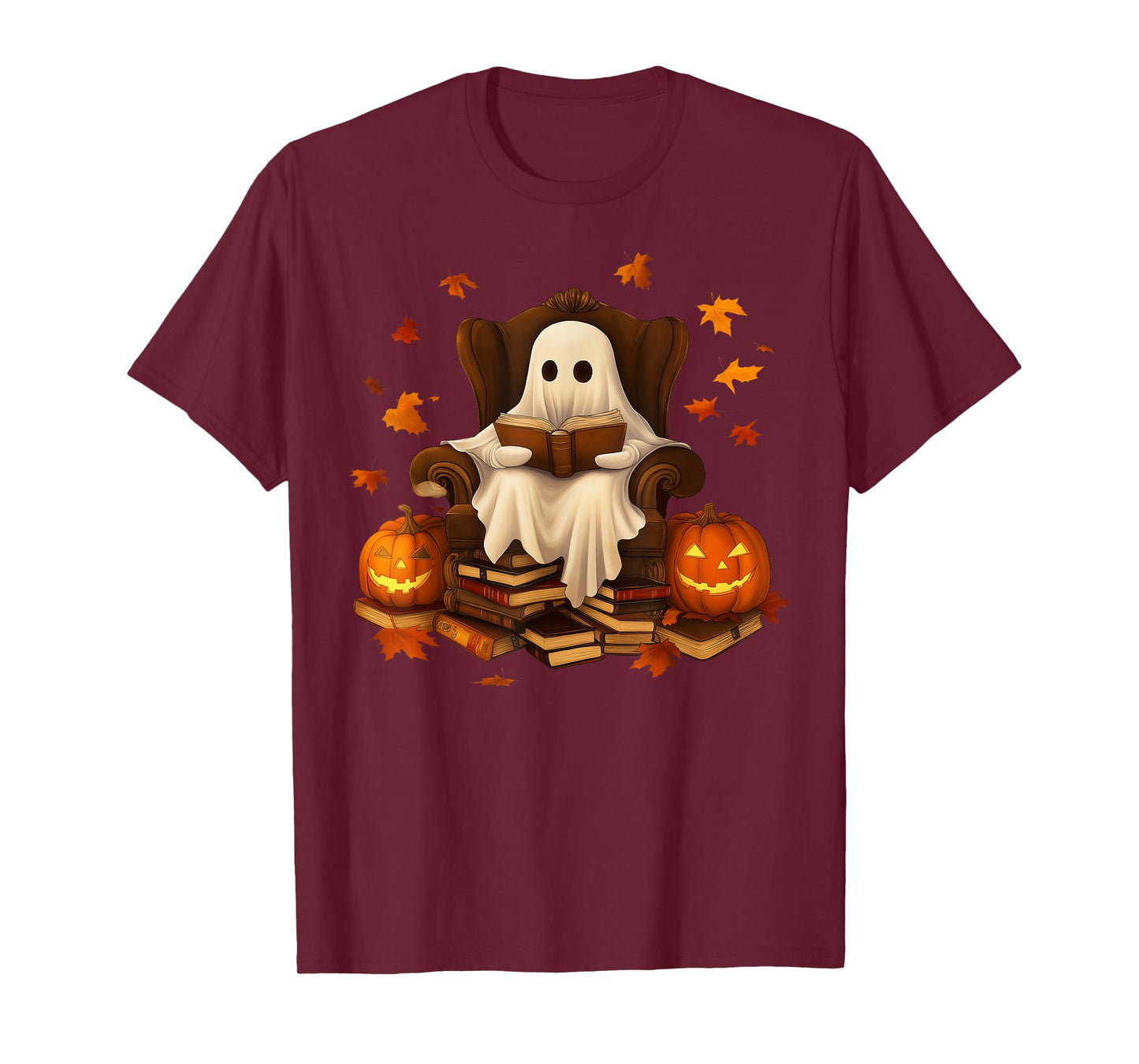 Ghost Reading Book Librarian Book Lovers Halloween Costume T-Shirt