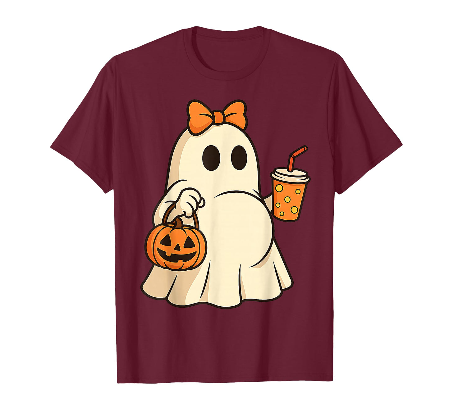 Ghost Bow Pumpkin Coffee Halloween Pregnancy Mom Mommy Dad T-Shirt