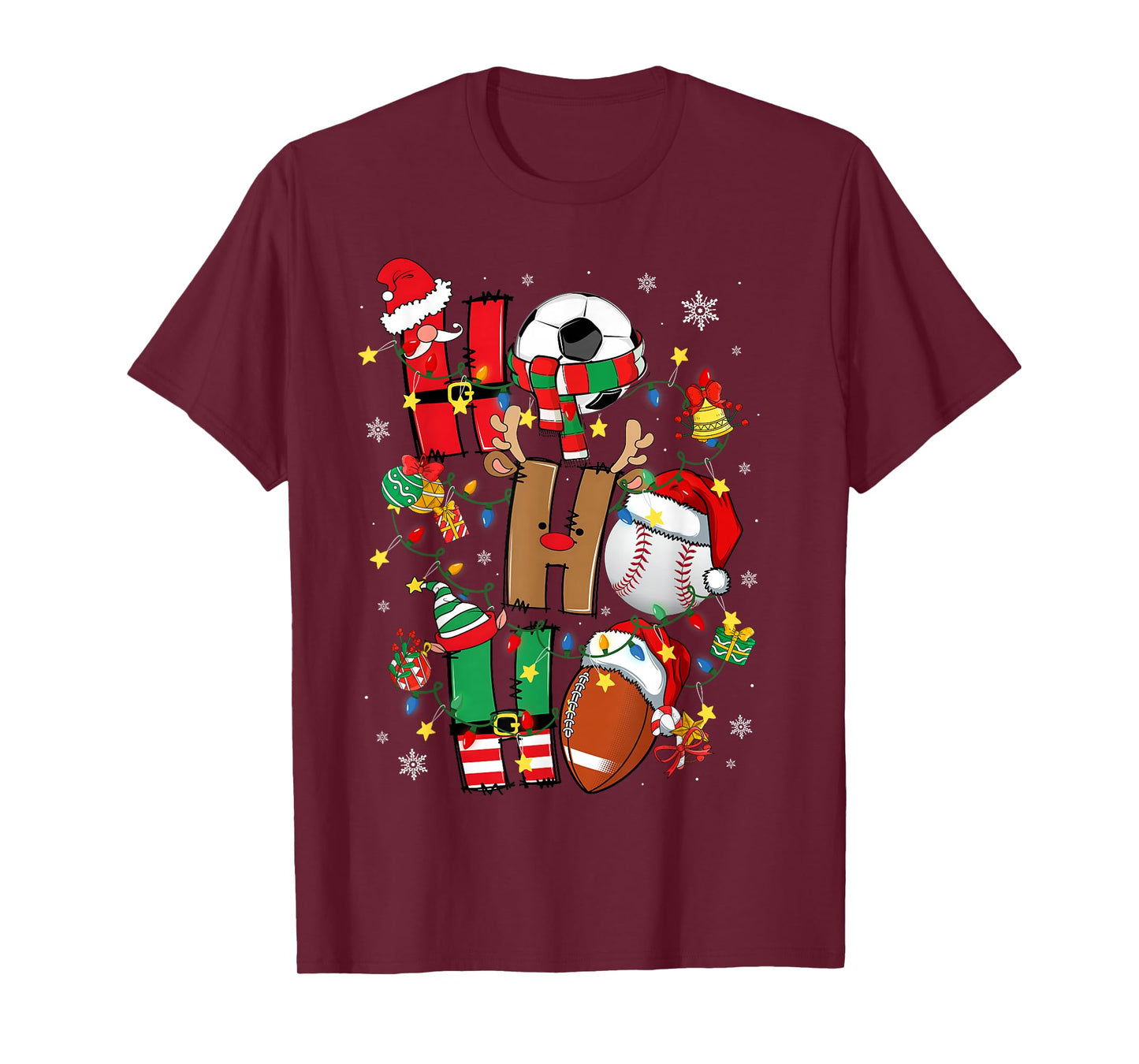 Santa Baseball Football Soccer Pajamas Ho Ho Christmas Xmas T-Shirt