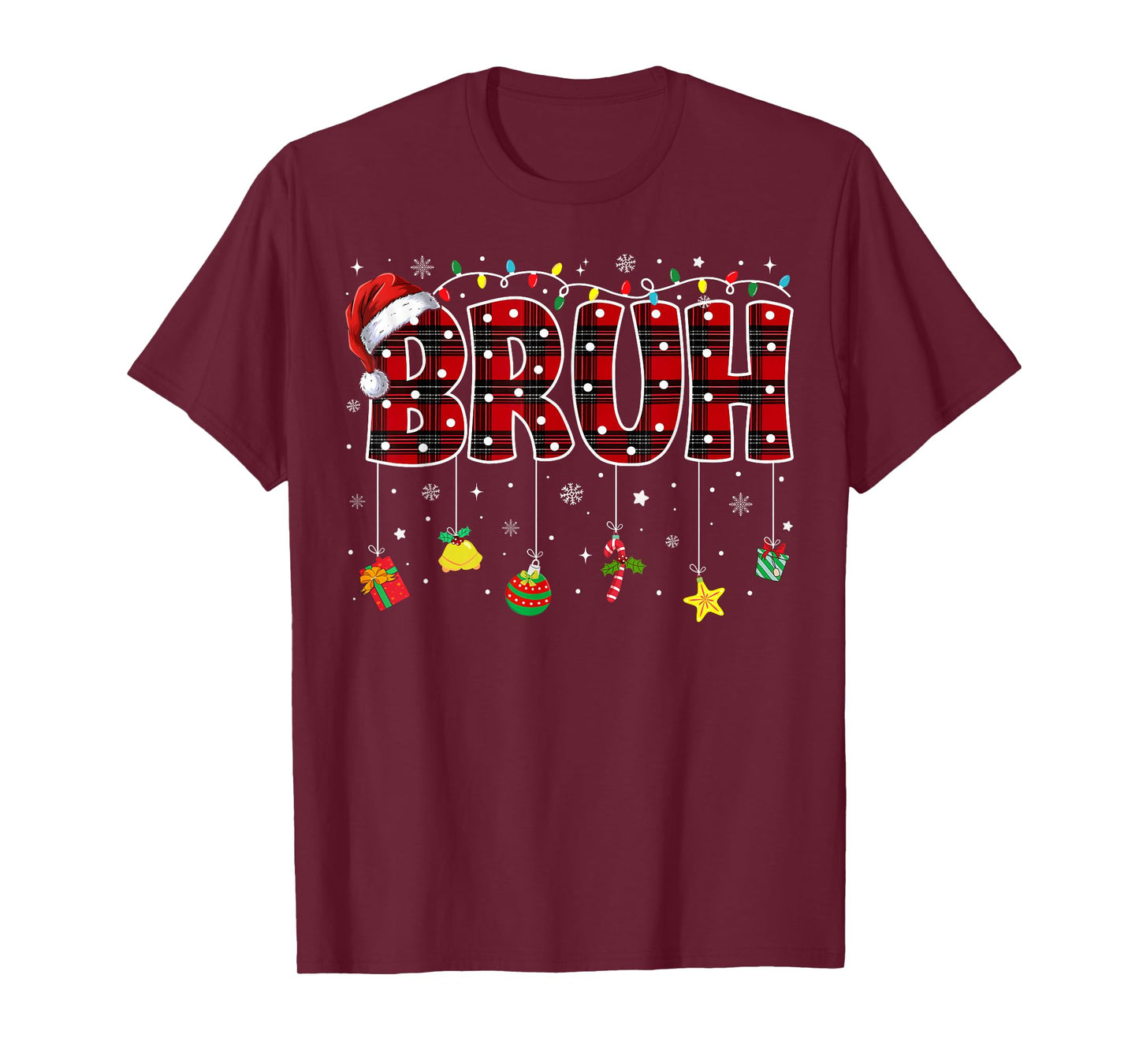Bruh Funny Christmas Red Plaid Teens Boys Kids Xmas Pajamas T-Shirt