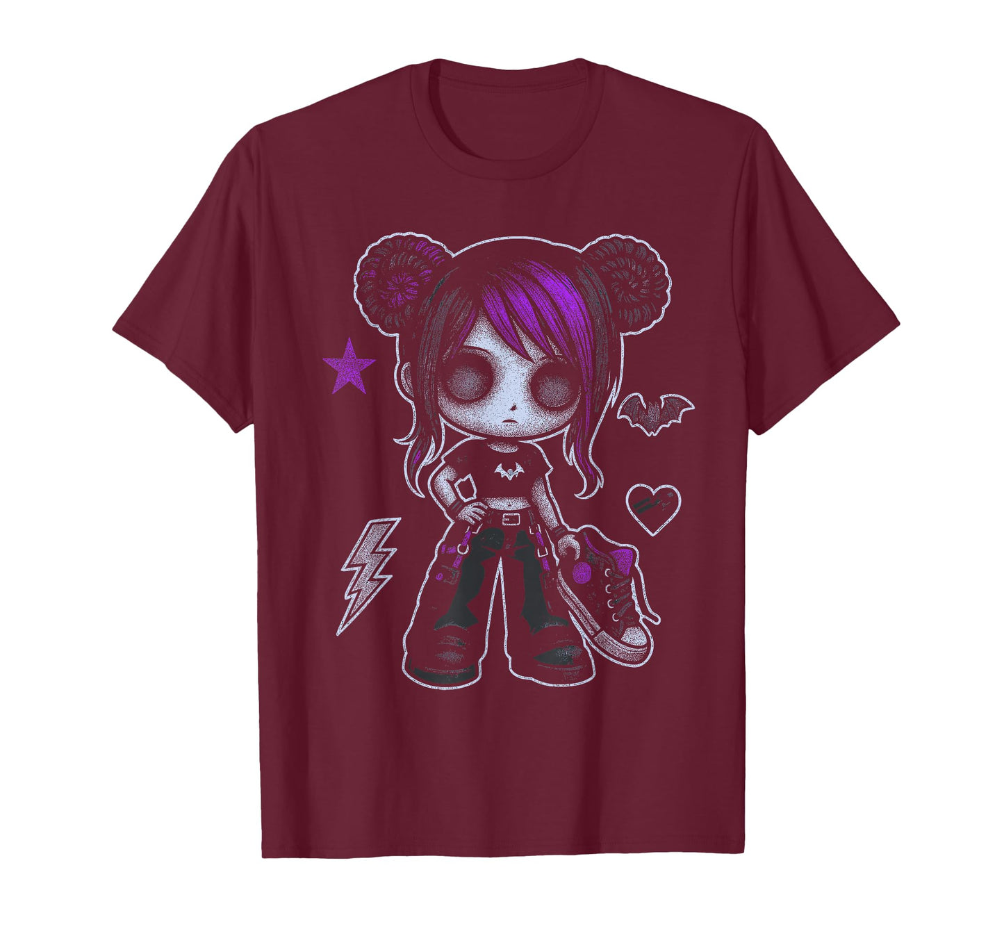 Emo Girl With Purple Highlights And Bat Goth Girl T-Shirt