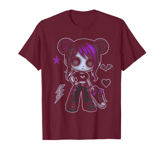 Emo Girl With Purple Highlights And Bat Goth Girl T-Shirt