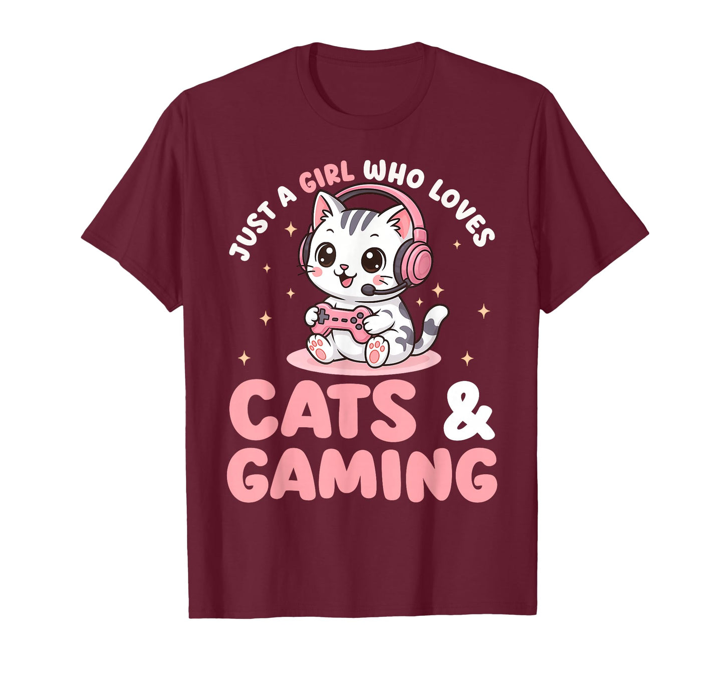 Just A Girl Who Loves Cats and Gaming Cute Gamer Cat Lover T-Shirt