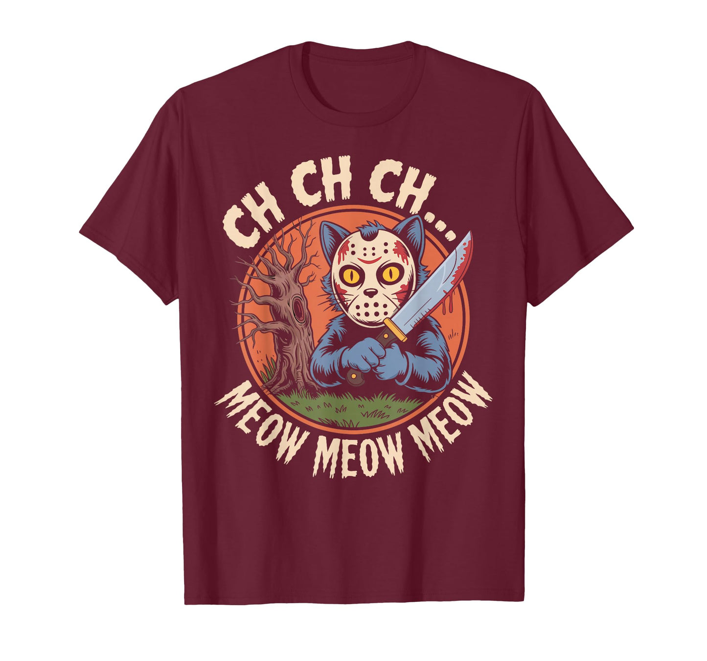 Ch Ch Ch Meow Meow Meow Cat Movie Horror Halloween Retro T-Shirt
