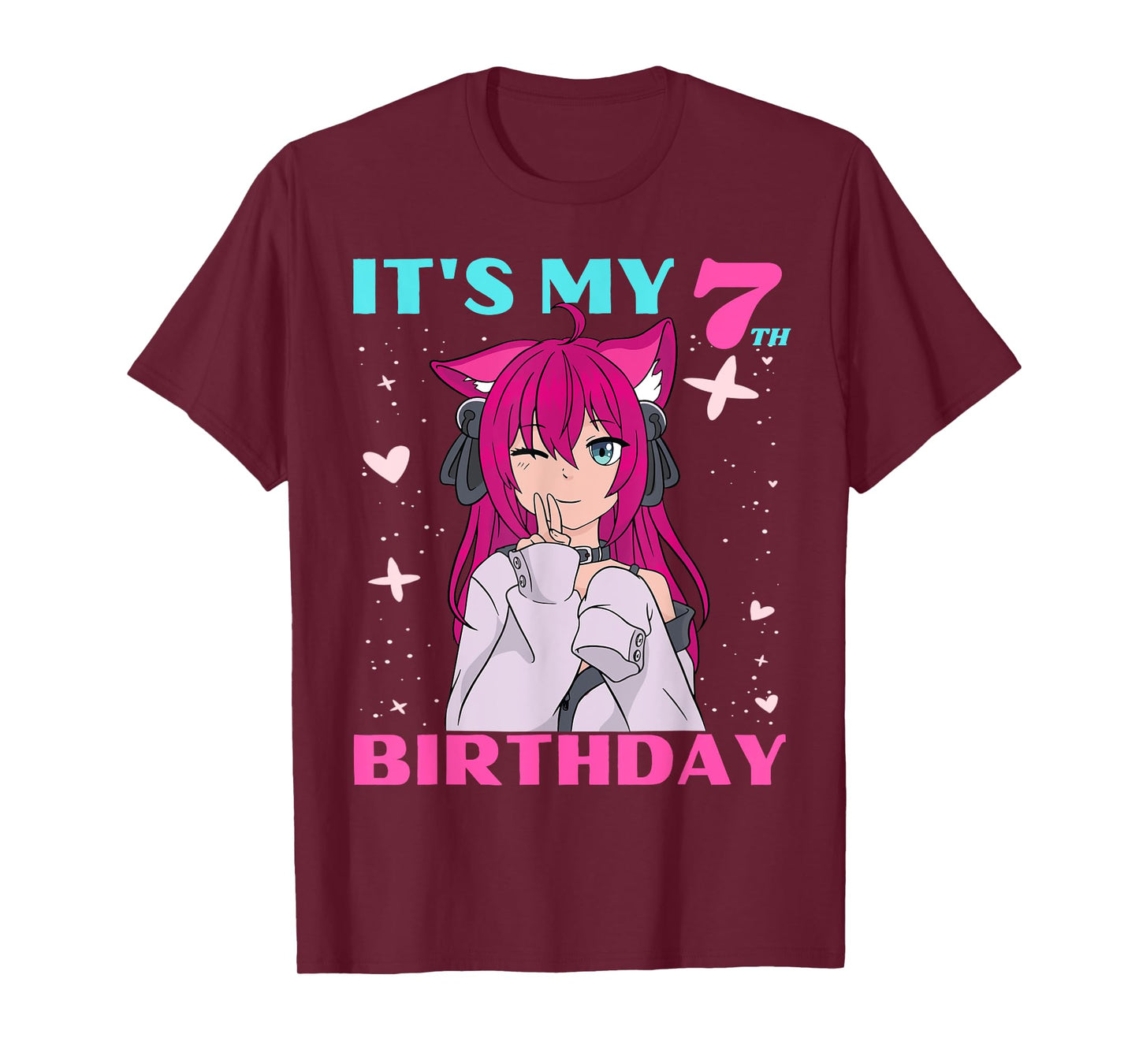 Anime Girl It's My 7th Birthday 7 Years Birthday Girl Kawaii T-Shirt