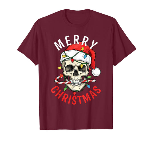 Santa Skull Hat Merry Christmas Family Matching Boys Men T-Shirt
