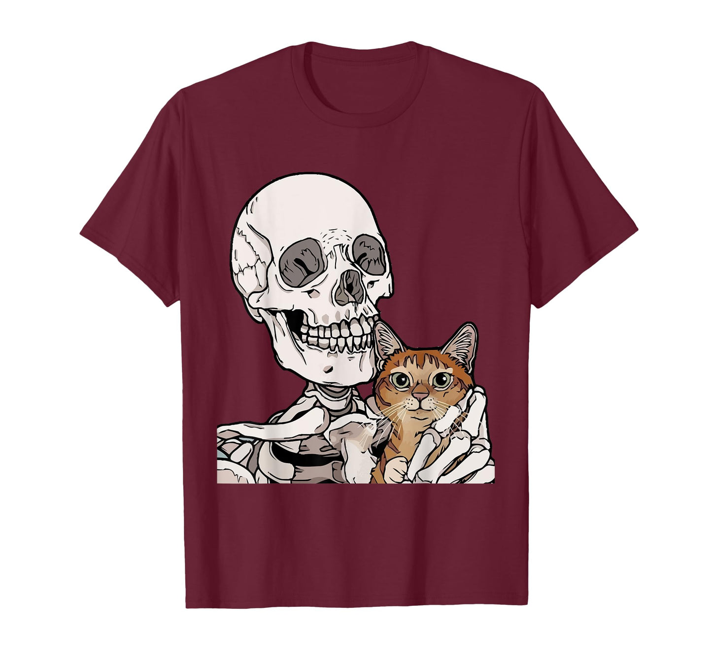 Skeleton Holding A Cat Shirt Lazy Halloween Costume Skull T-Shirt
