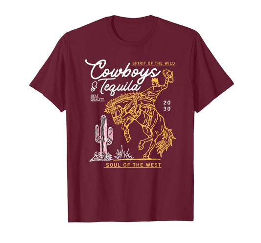 Cowboys and Tequila Country Rodeo Vintage Horse Riding Texas T-Shirt