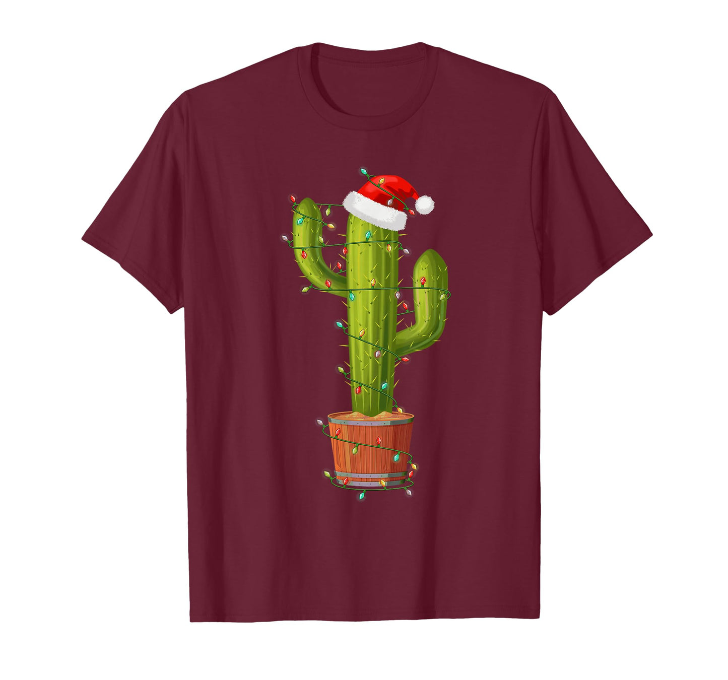 Funny Cactus Santa Hat Xmas Tree Lights Merry Christmas PJS T-Shirt