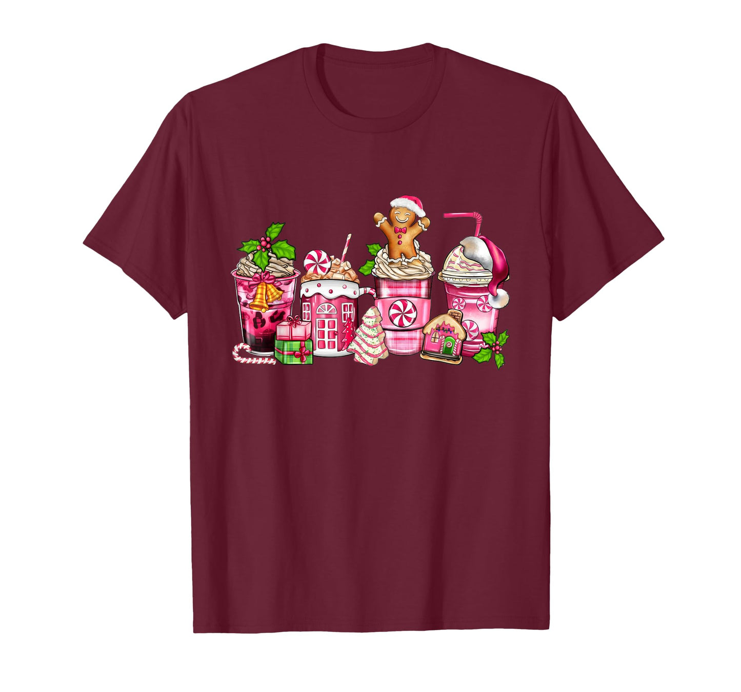 Coffee Christmas Gingerbread Pink Women Latte Cozy Winter T-Shirt