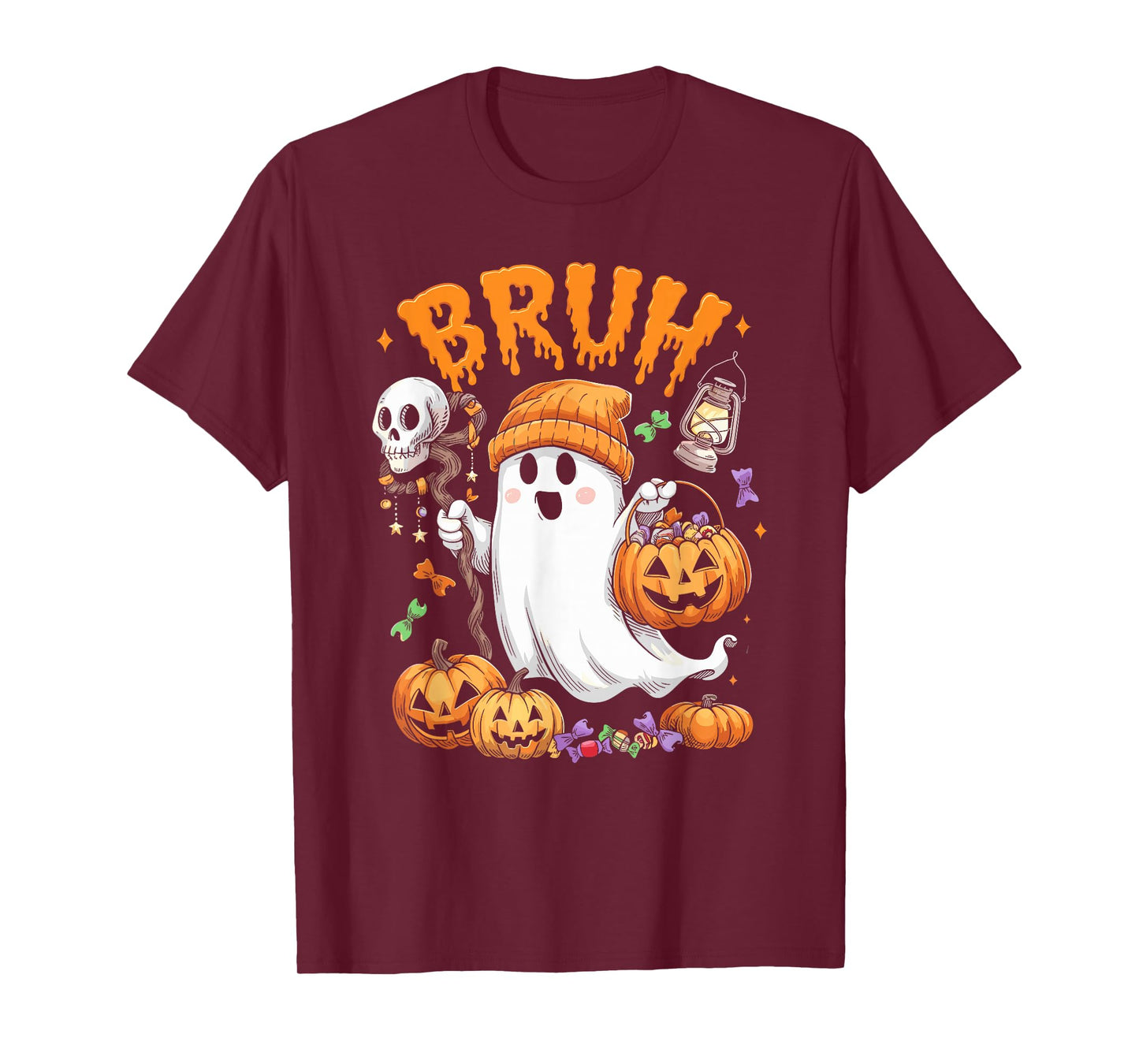 Bruh Ghost Halloween Cute Ghost Trick Or Treat Candy Kids T-Shirt