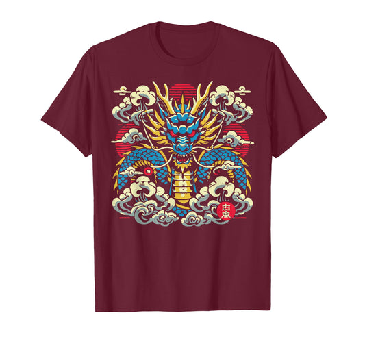 Japanese Dragon Face Clouds Vintage Anime Men Women Kids T-Shirt