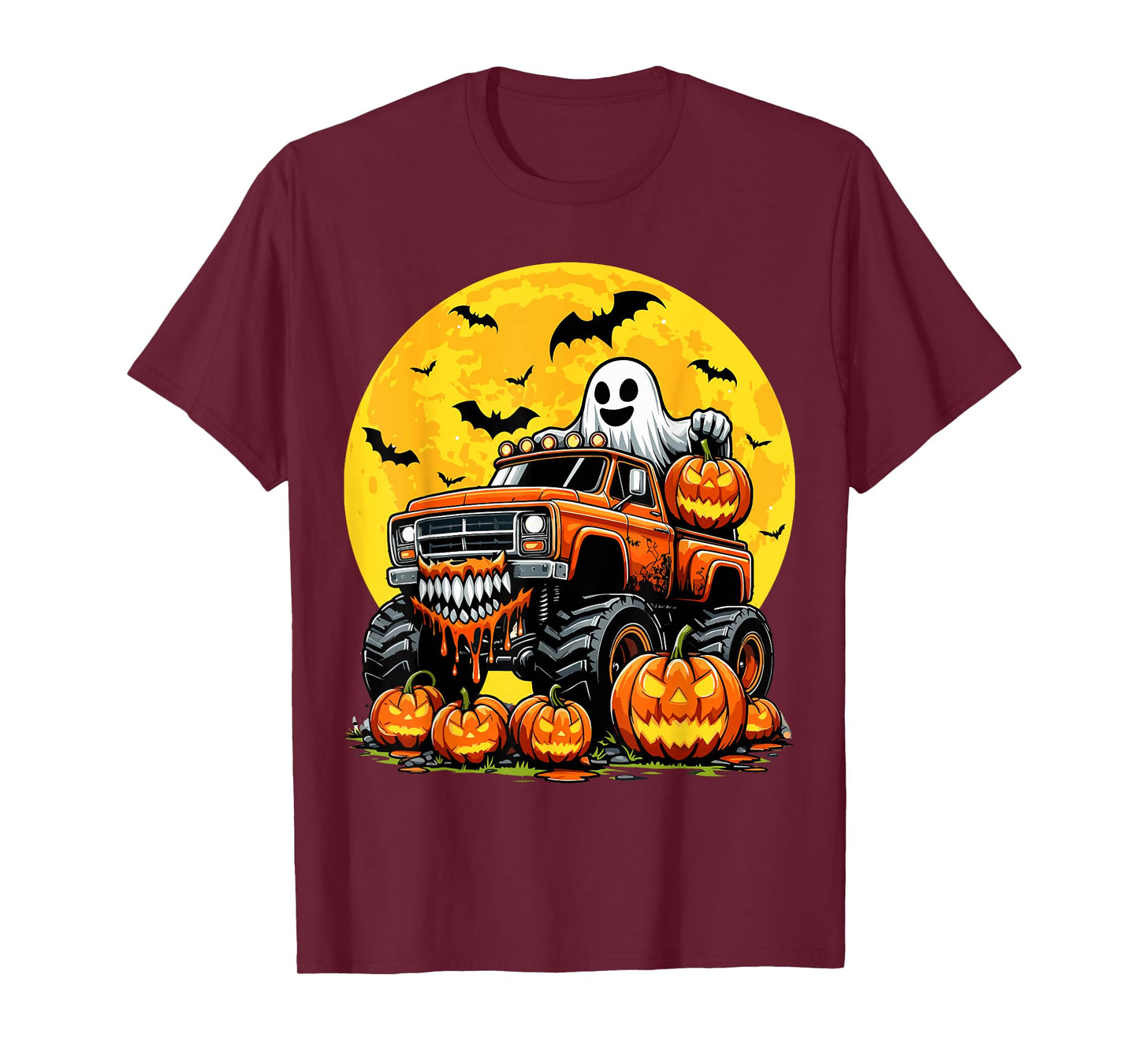 Kids Halloween Monster Truck Ghost Pumpkin Boys Halloween T-Shirt