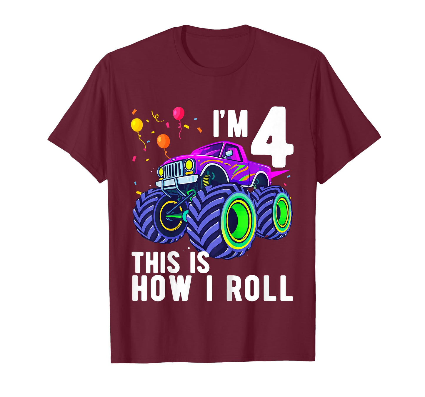 Kids Birthday Monster Truck 4 Year Old Boy 4th Birthday Party T-Shirt