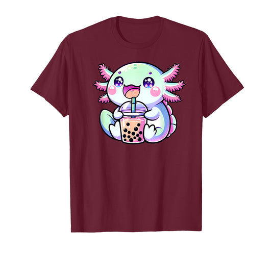 Cute Kawaii Axolotl Boba Bubble Tea Blue Pink Anime Bobalotl Men Women Kids T-Shirt