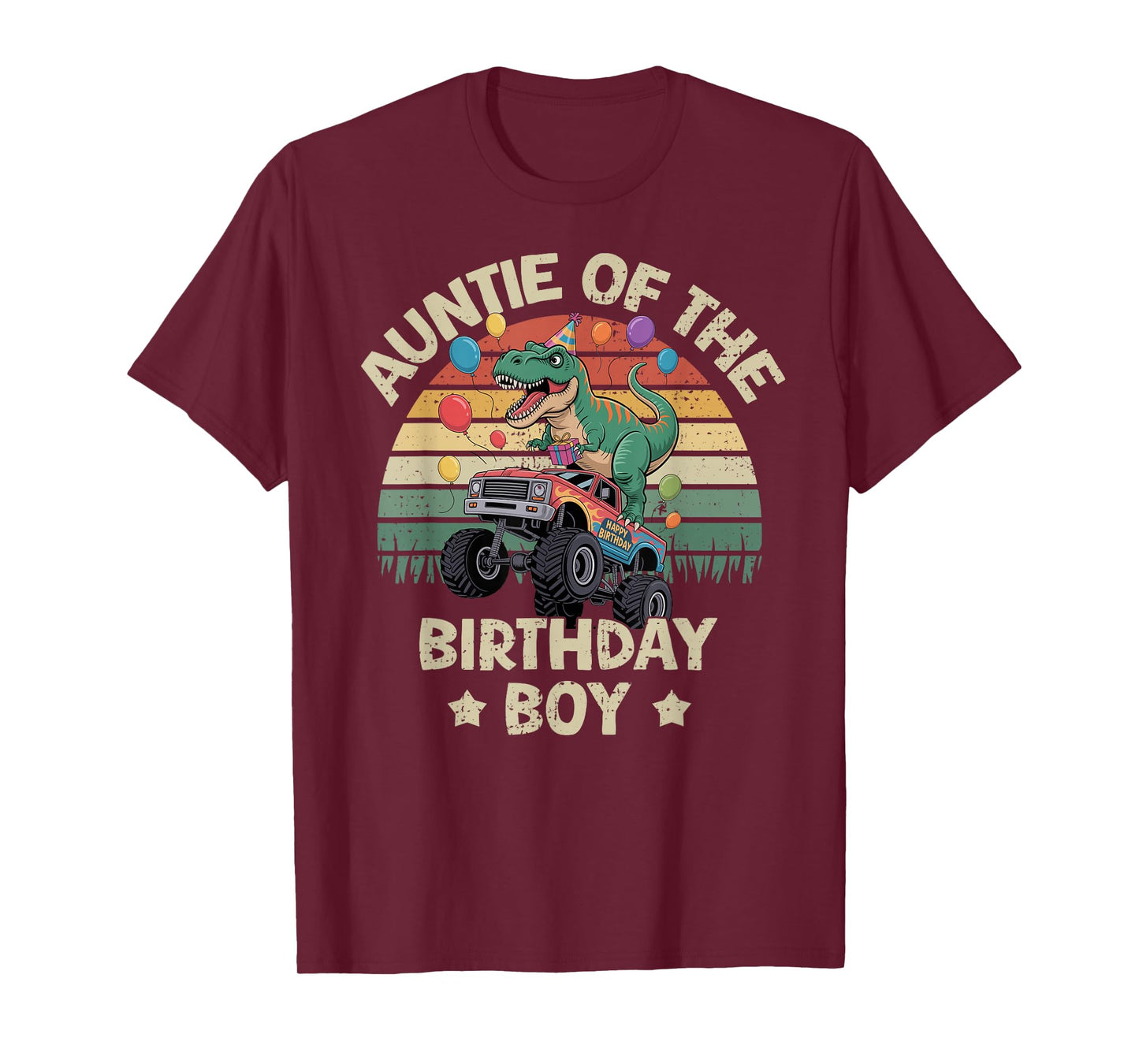 Auntie of The Birthday Party Monster Truck T-Rex Auntie T-Shirt