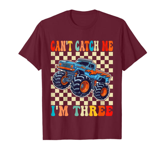 Kids Can’t Catch Me I’m Three 3rd Birthday Monster Truck T-Shirt