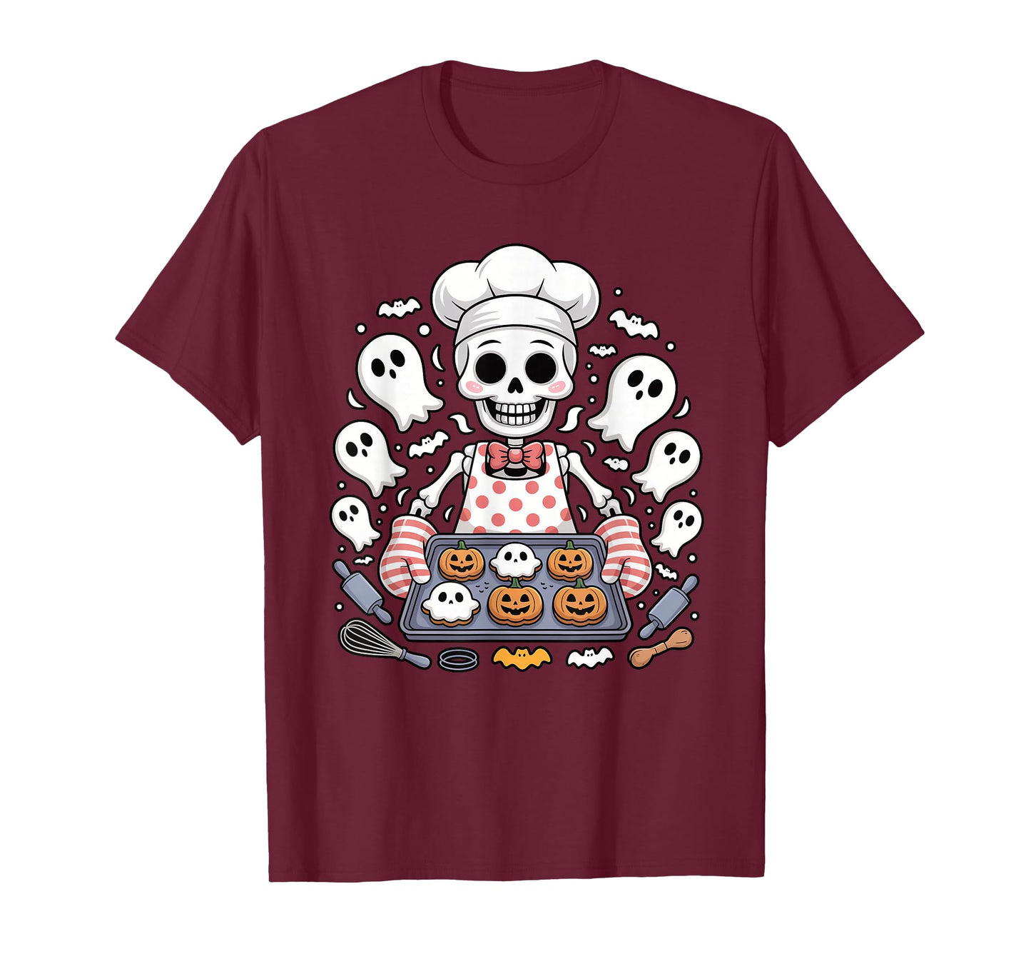 Skeleton Baker Halloween Cookies Ghosts and Pumpkins Graphic T-Shirt