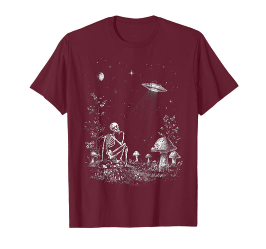 Skeleton UFO Aliens Designer Graphic Novelty T-Shirt
