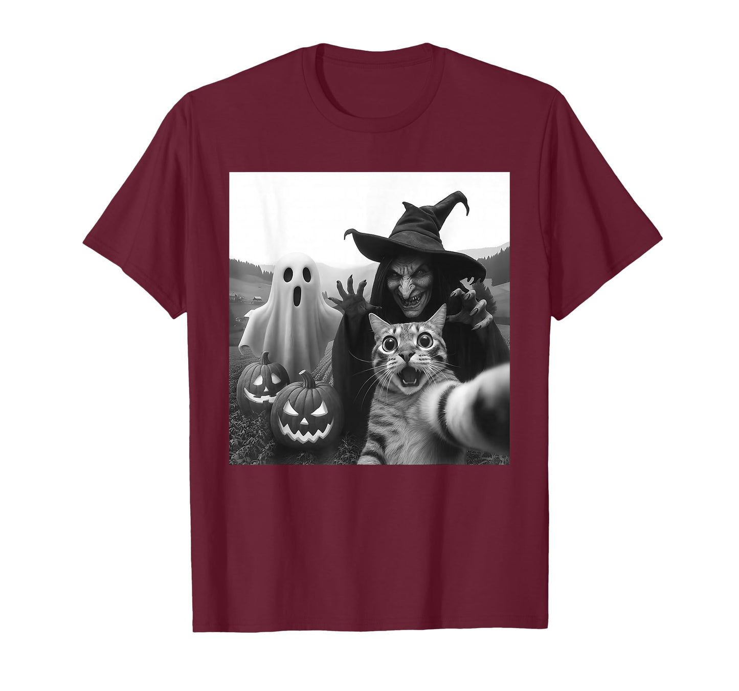Funny Halloween Cat Selfie with Ghost Boo Witch Pumpkin T-Shirt