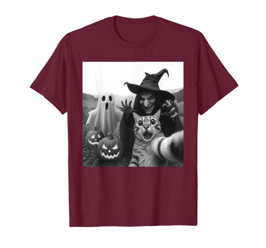 Funny Halloween Cat Selfie with Ghost Boo Witch Pumpkin T-Shirt