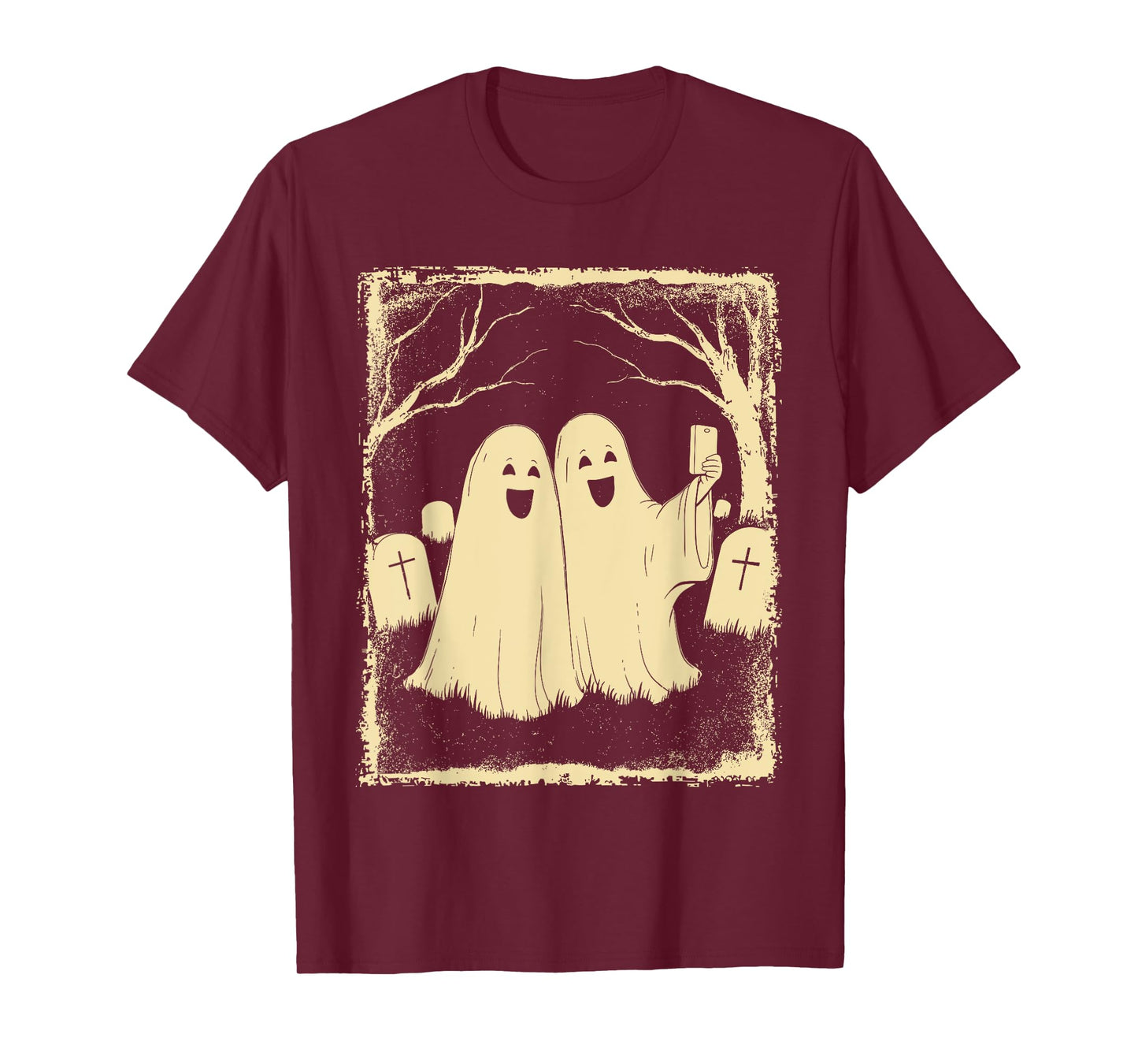 Funny Halloween Ghost Selfie Spooky Graveyard Retro Look T-Shirt