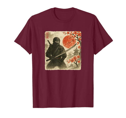 Ninja Samurai Japanese Warrior Costume Sumi-e Art Funny T-Shirt
