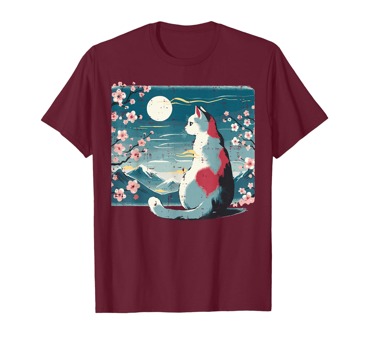 Japanese Cat Mountain Sakura Cherry Blossom Women Girls Kids T-Shirt