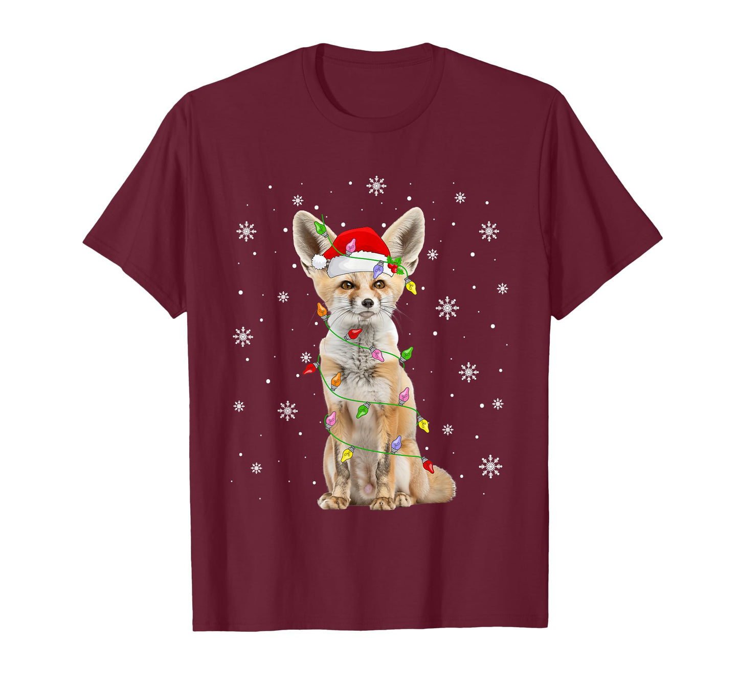 Fennec Fox Christmas Lights Funny Santa Animal Lover Xmas T-Shirt