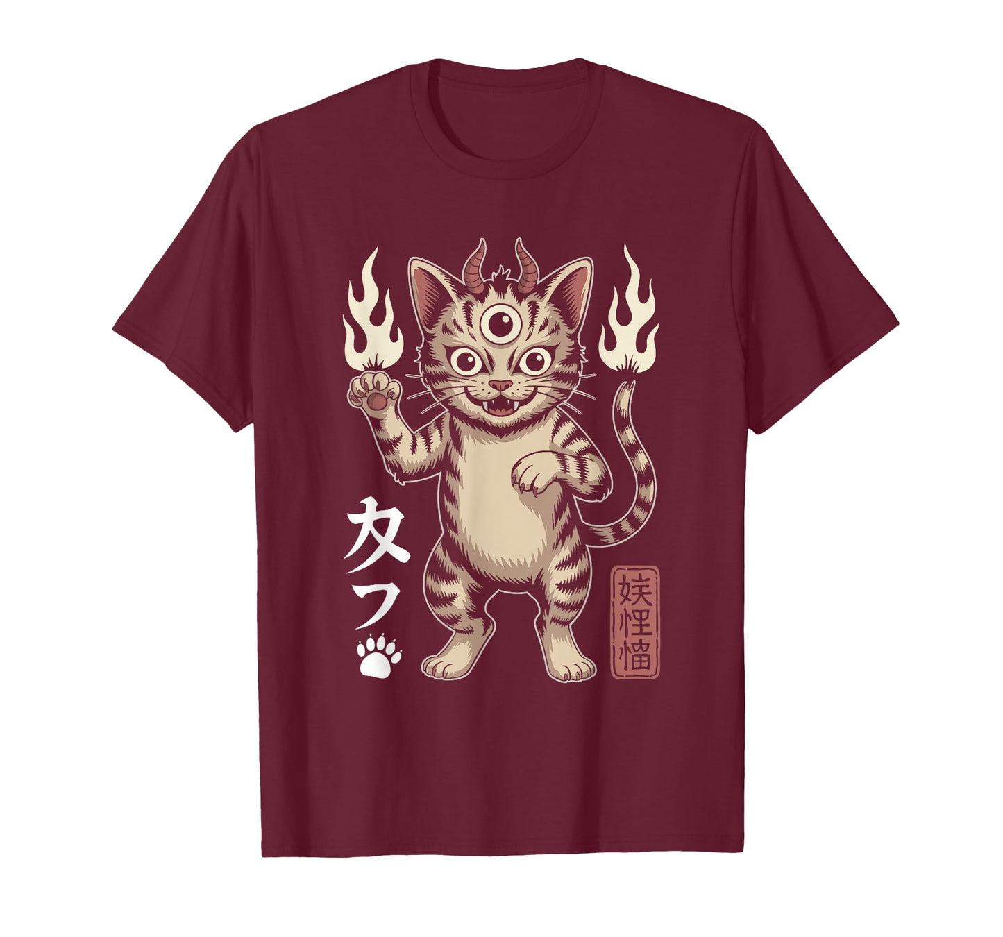 Kawaii Three-Eyed Cat Japanese Demon Anime Creature T-Shirt