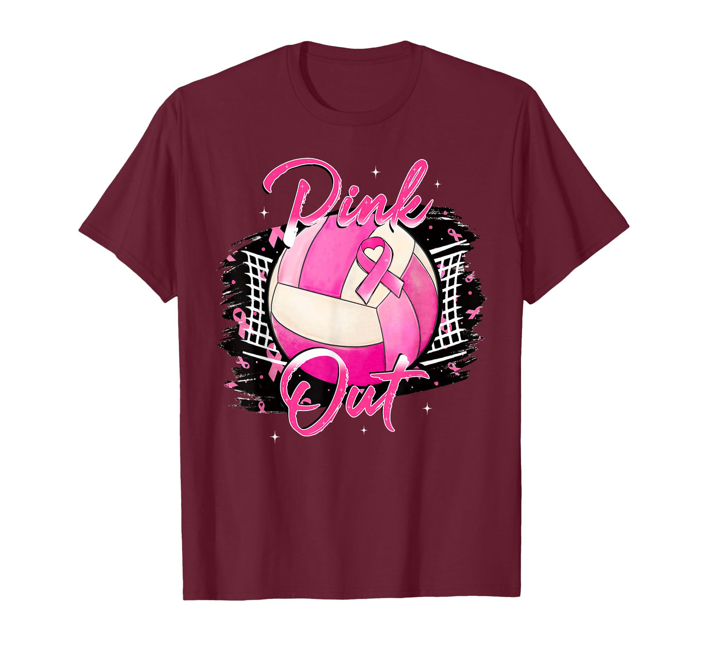 Volleyball Pink Out Breast Cancer Awareness Pink Ribbon T-Shirt