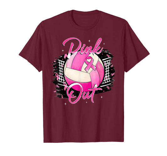 Volleyball Pink Out Breast Cancer Awareness Pink Ribbon T-Shirt