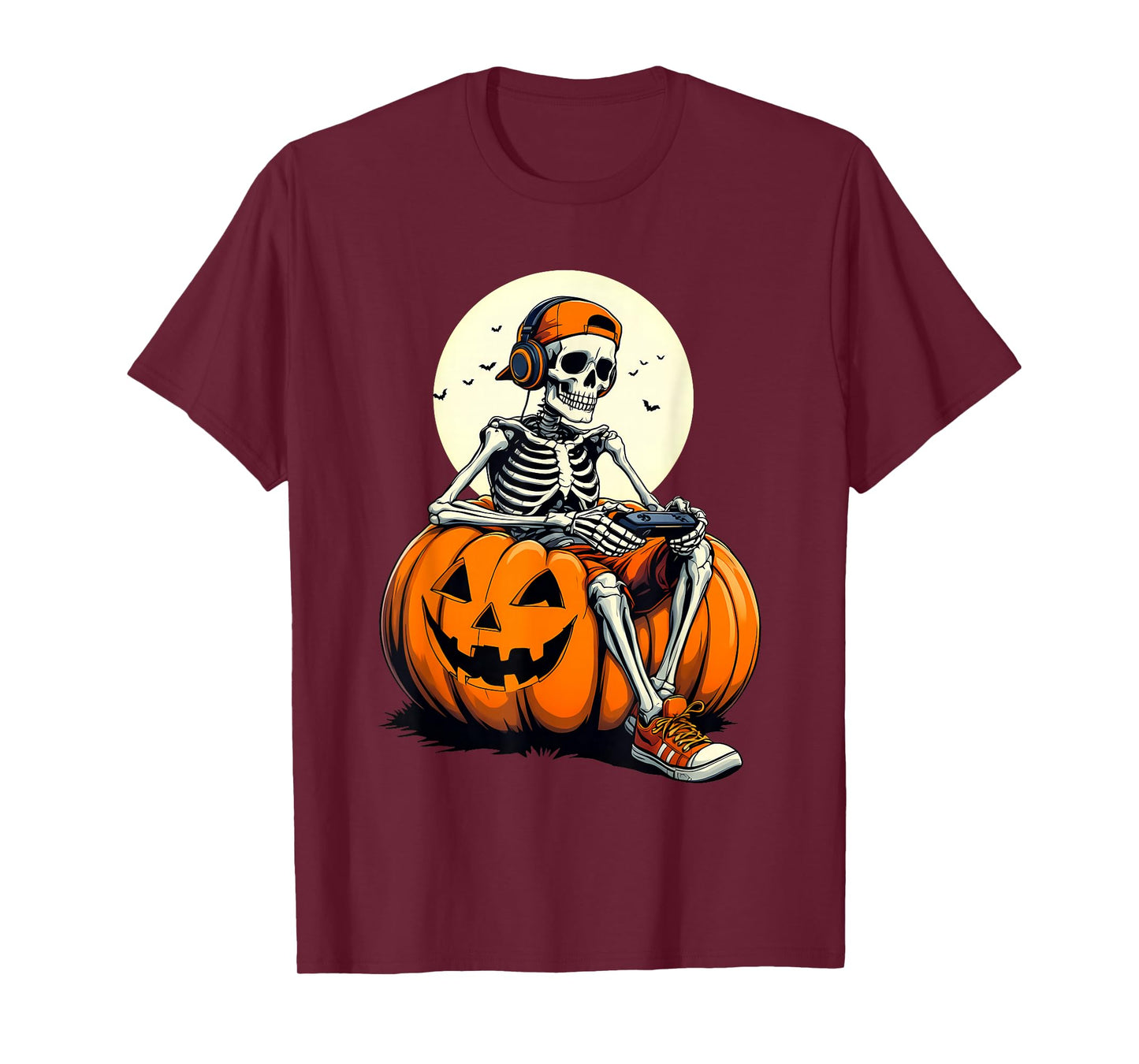 Spooky Pumpkin & Skeleton Gamer Tee | Boys & Kids Halloween T-Shirt
