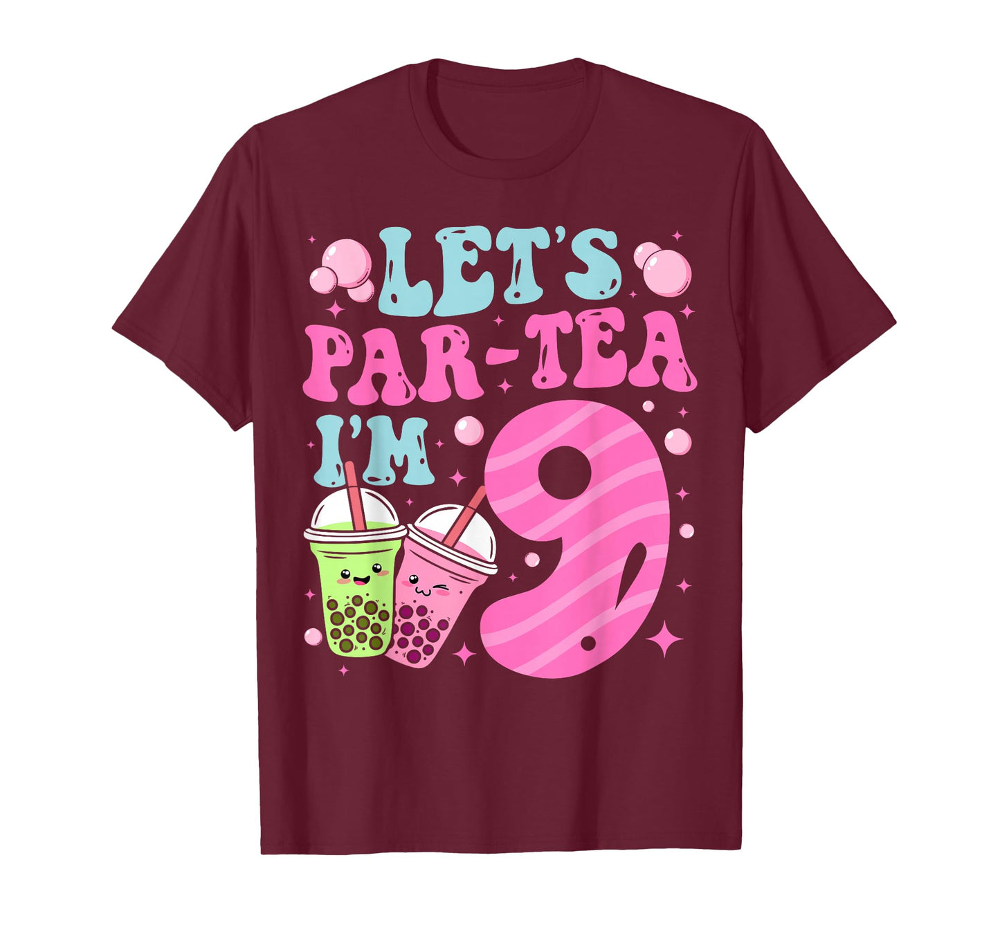 Let's Par-Tea I'm 9 Years Old 9th Birthday Bubble Boba Tea T-Shirt