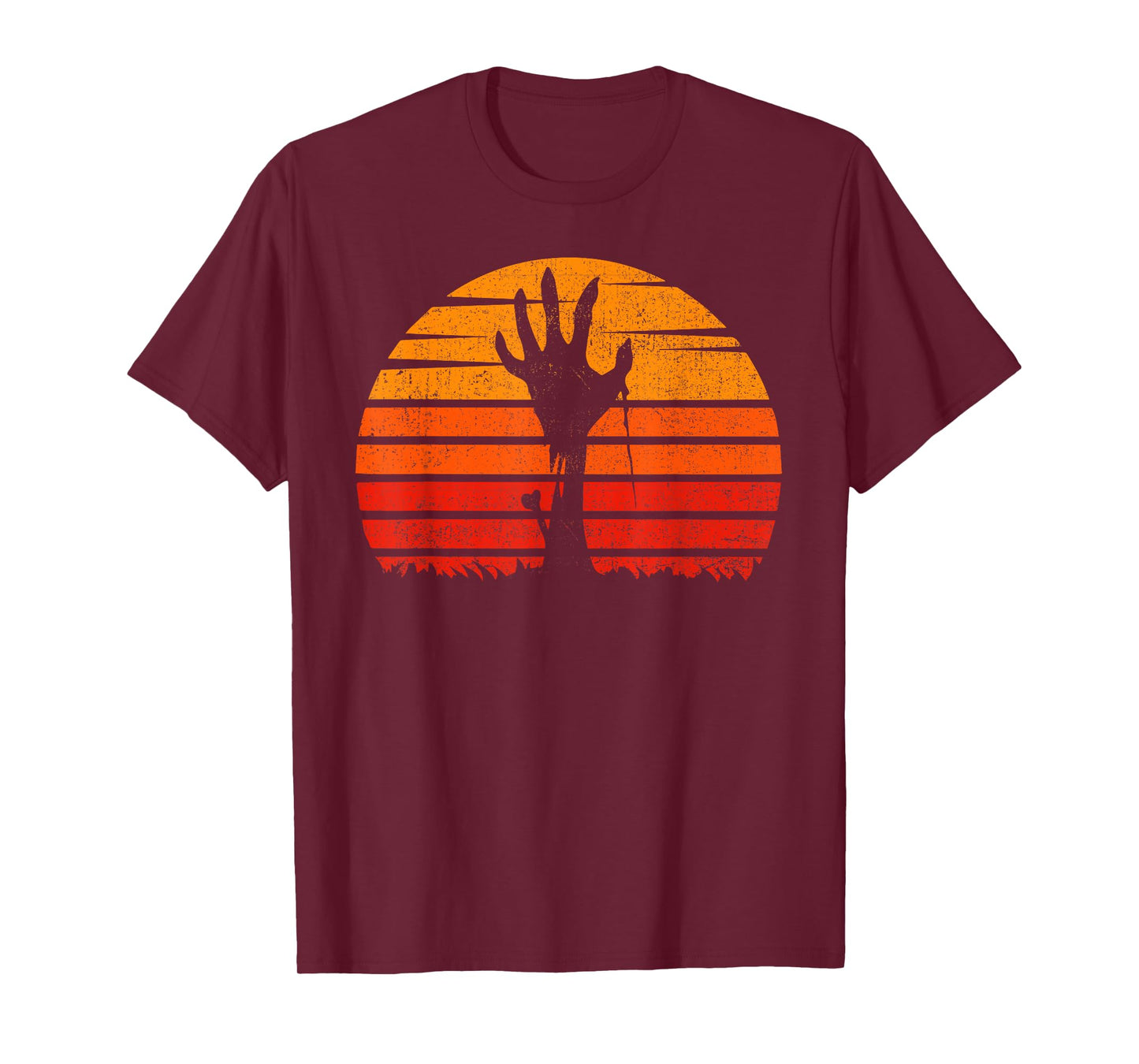 Vintage Retro Sunset Halloween Zombie Hand Scary Costume T-Shirt
