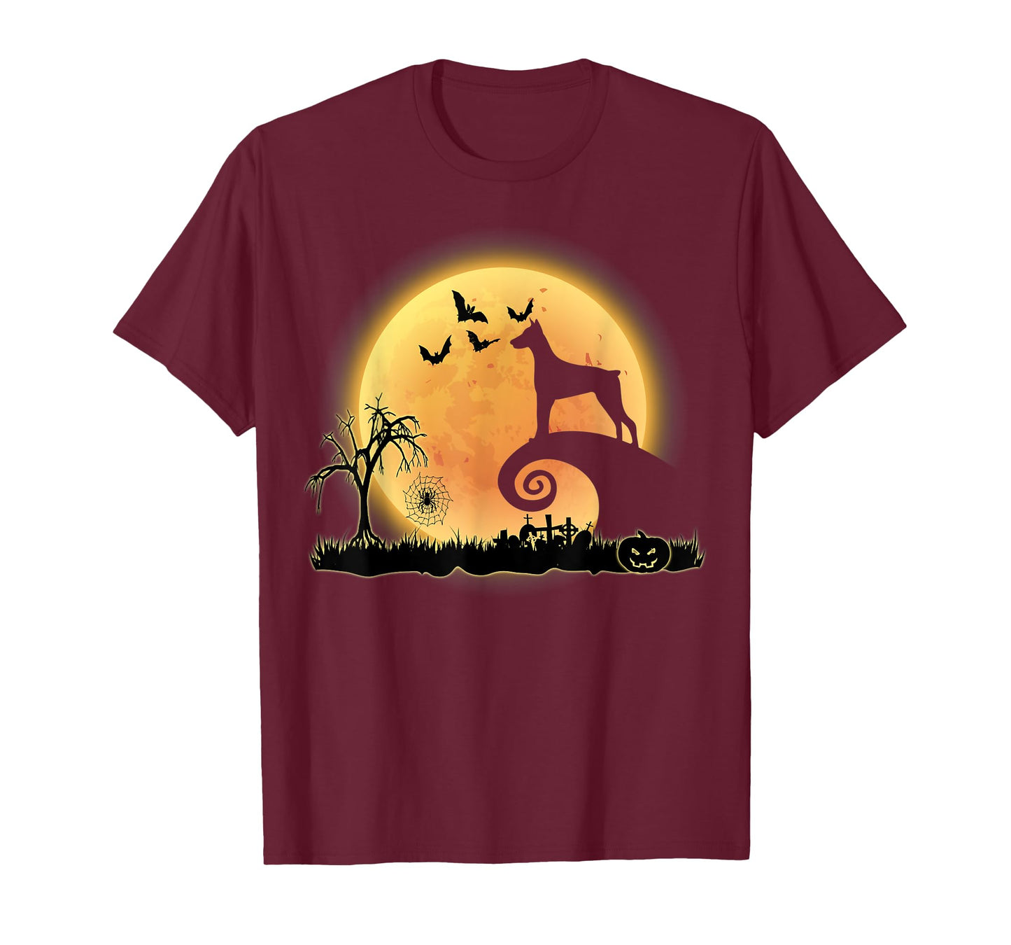 Doberman Dog And Moon Funny Scary Halloween Costume T-Shirt