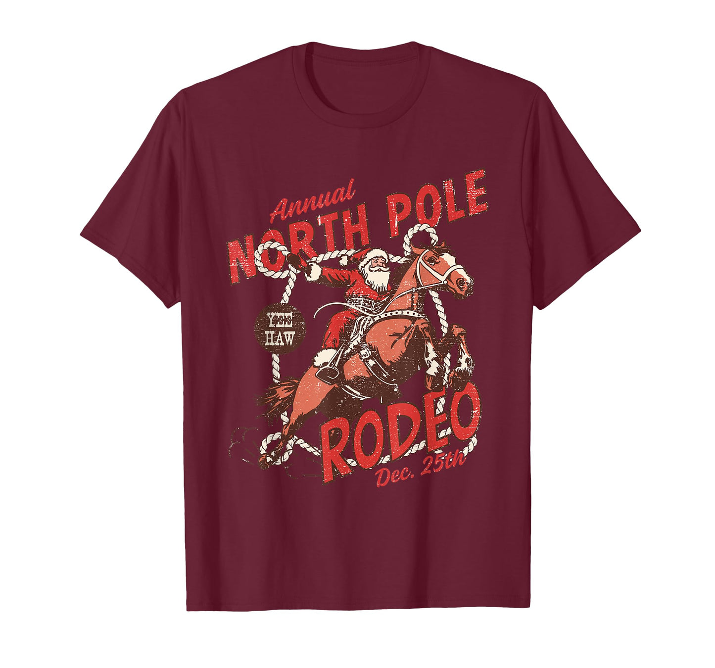 North Pole Rodeo Tee Cowboy Santa Horseback Santa Claus T-Shirt